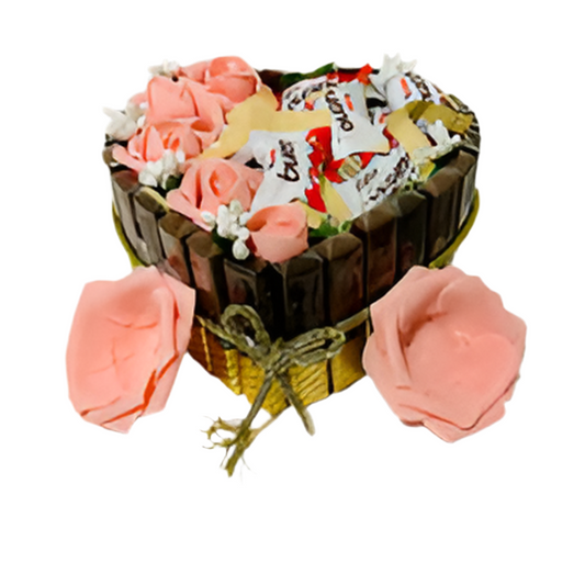 Heart Shaped Chocolate and Flower Arrangement in a Cake Box